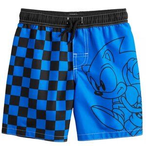 Boys Sonic The Hedgehog Swim Trunks Size Large 10/12 UPF 50+ Checkerboard NWT